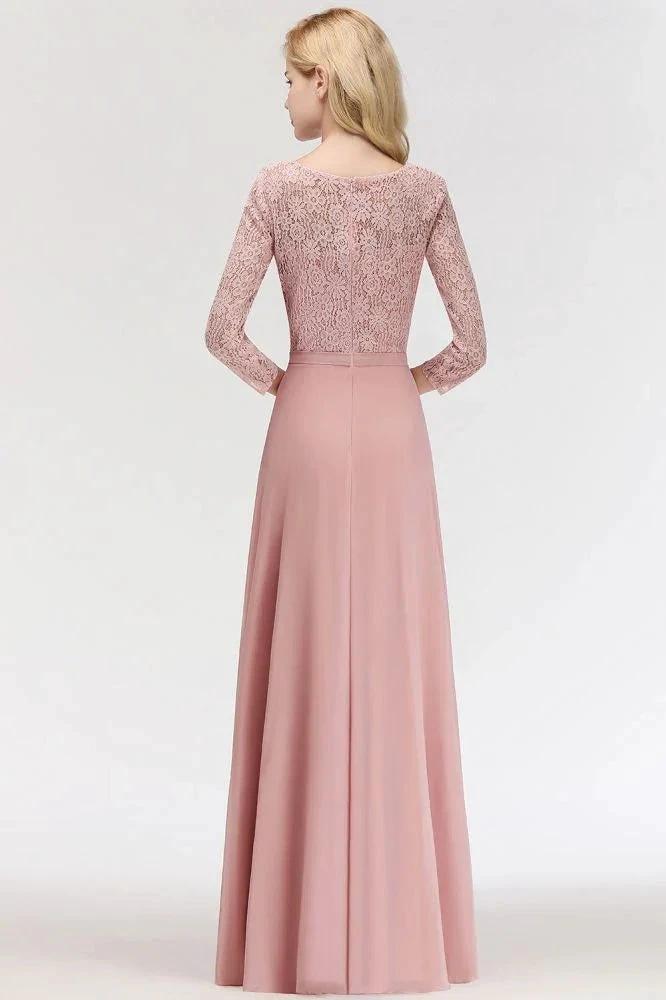 A-line Floor Length Lace Chiffon Bridesmaid Dresses with Sleeves (ZD13033)