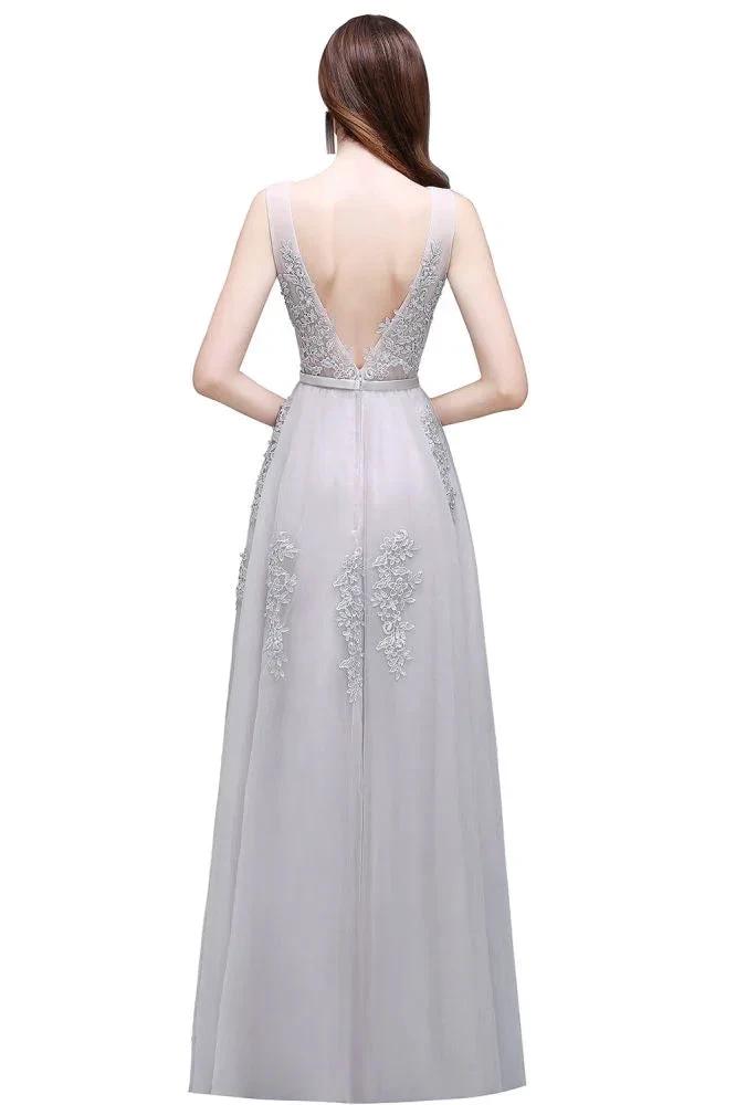A-line Floor-length Tulle Bridesmaid Dress with Appliques (ZD13065)