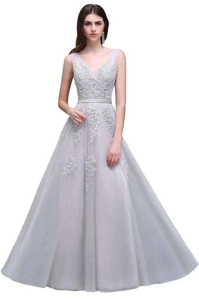 A-line Floor-length Tulle Bridesmaid Dress with Appliques (ZD13065)