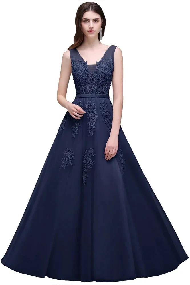 A-line Floor-length Tulle Bridesmaid Dress with Appliques by misshow.com