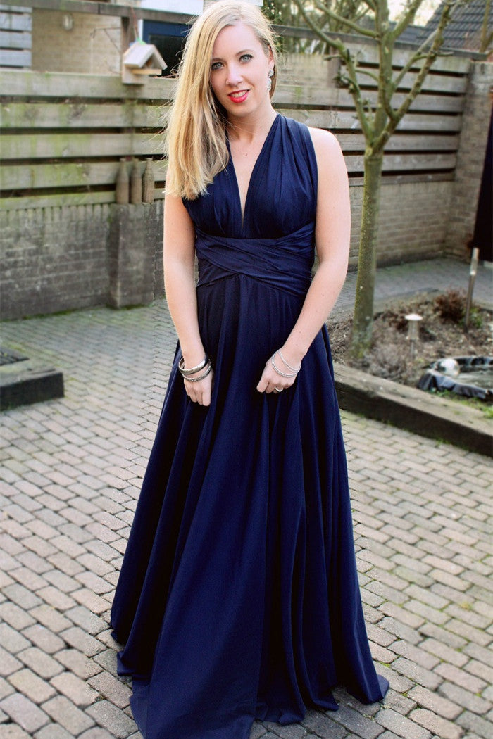 A-Line Halter V-Neck Floor-Length Chiffon Backless Evening Dress