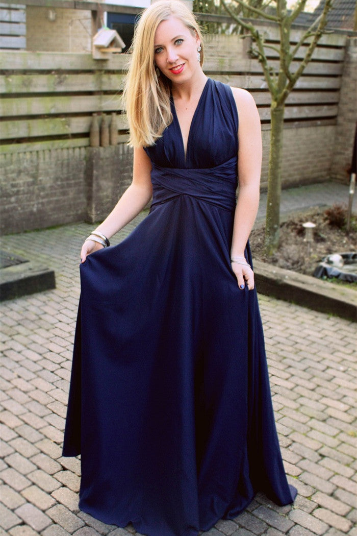 A-Line Halter V-Neck Floor-Length Chiffon Backless Evening Dress