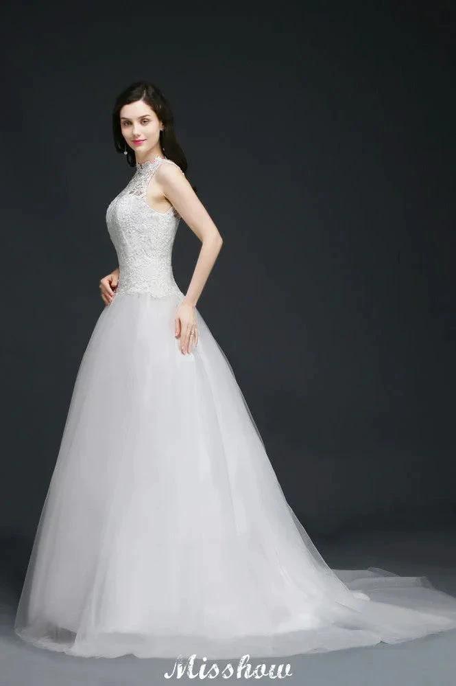 A-line High Neck Delicate Wedding Dress (ZD13942)
