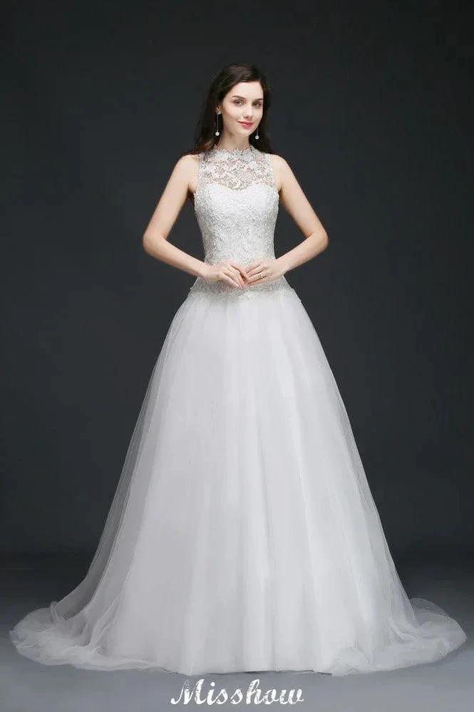 A-line High Neck Delicate Wedding Dress by misshow.com