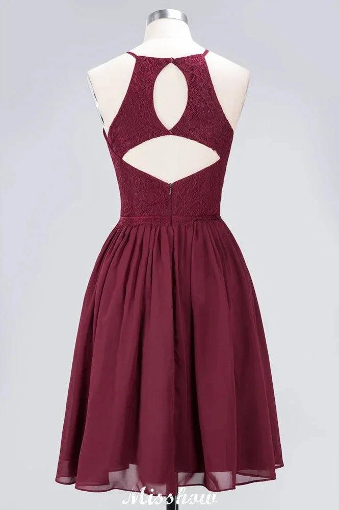 A-line Jewel Sleeveless Knee-Length Bridesmaid Dresses with Ruffle Chiffon Lace Party Dress (ZD12912)