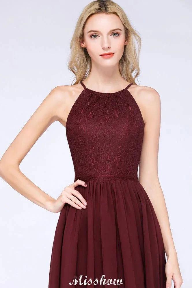 A-line Jewel Sleeveless Knee-Length Bridesmaid Dresses with Ruffle Chiffon Lace Party Dress (ZD12912)