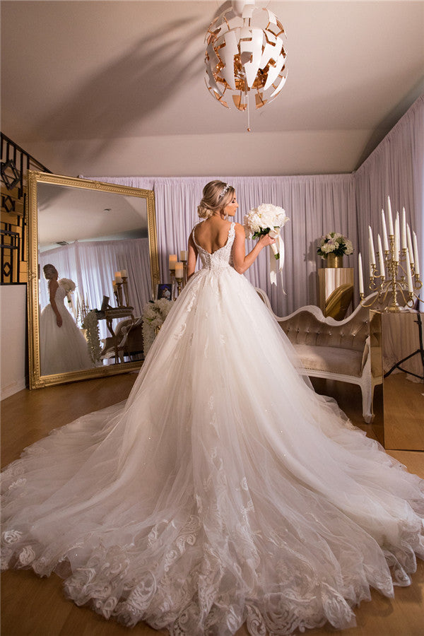 A-Line Lace Ball Gown Wedding Dresses AmazingBridal Gowns