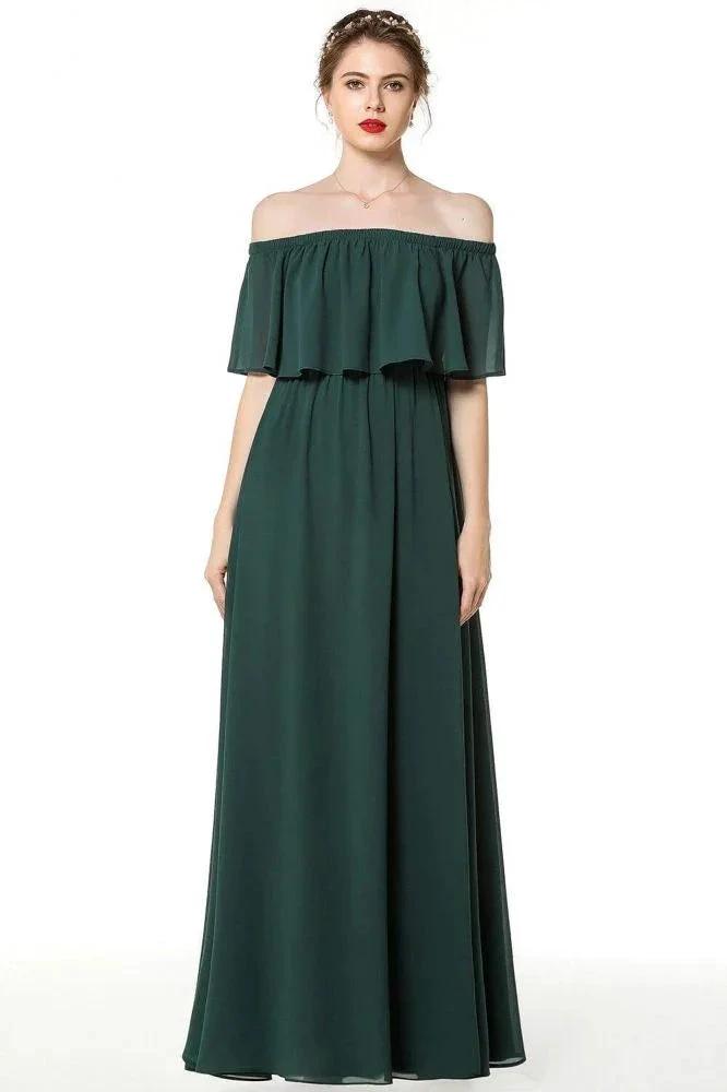 A-line Long Off-the-shoulder Pink Bridesmaid Dresses with Sleeves by misshow.com