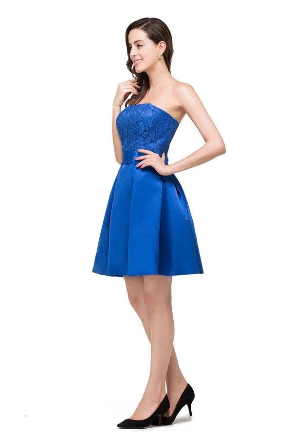 A-line Mini Lace-up Strapless Bridesmaid Dresses (ZD13074)
