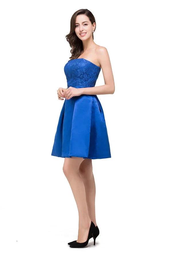 A-line Mini Lace-up Strapless Bridesmaid Dresses (ZD13074)
