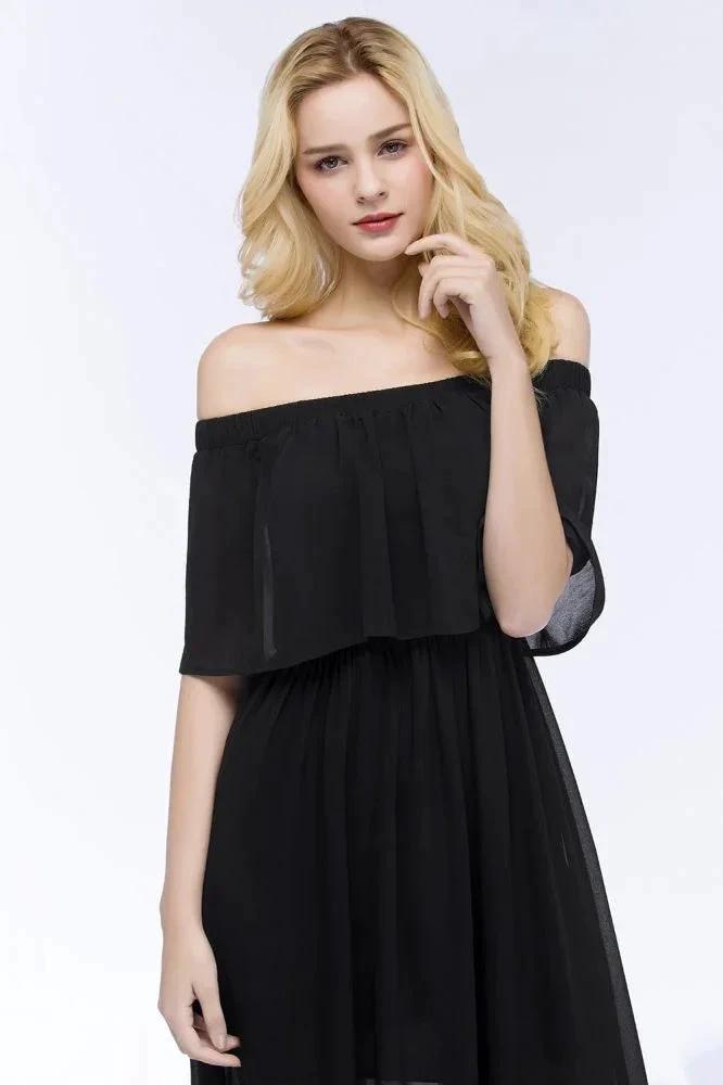 A-line Off-the-shoulder Floor Length Black Chiffon Bridesmaid Dresses (ZD13038)