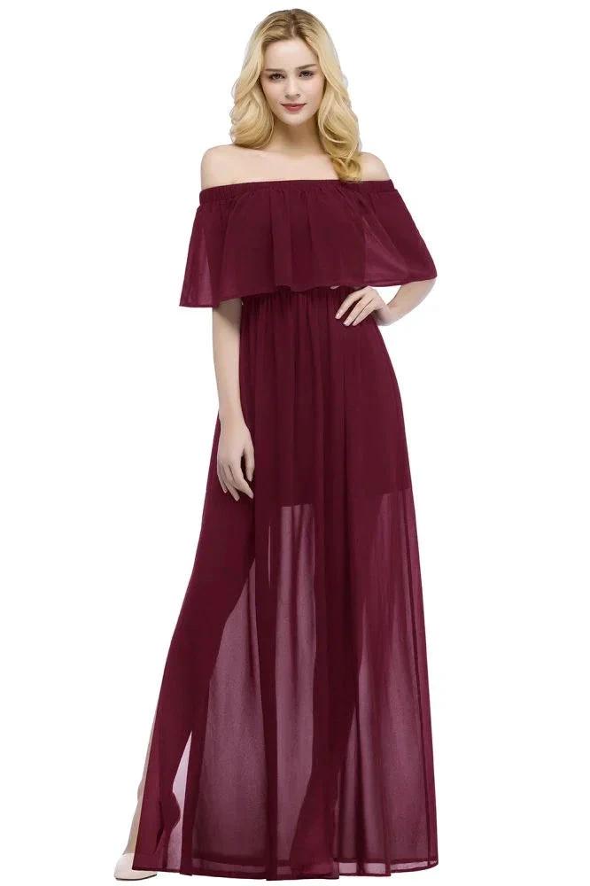 A-line Off-the-shoulder Floor Length Black Chiffon Bridesmaid Dresses by misshow.com