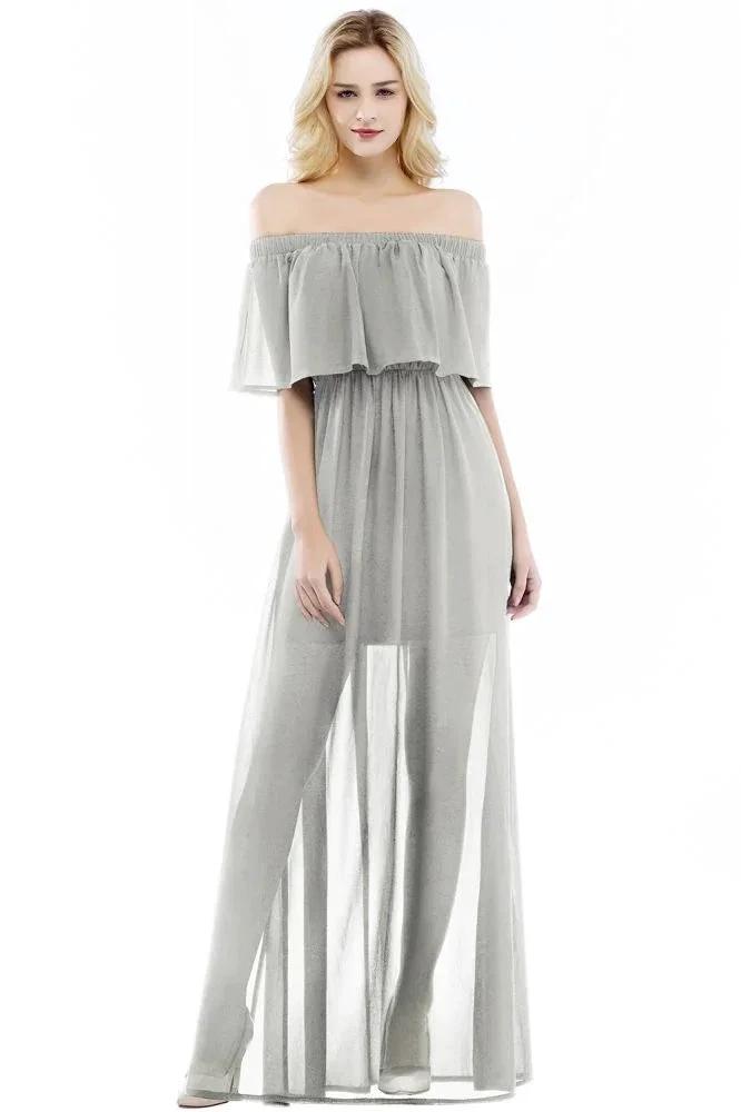 A-line Off-the-shoulder Floor Length Black Chiffon Bridesmaid Dresses by misshow.com