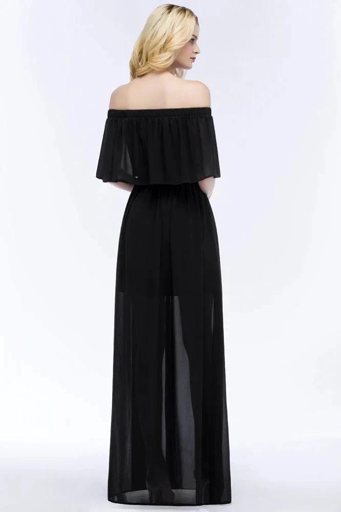 A-line Off-the-shoulder Floor Length Black Chiffon Bridesmaid Dresses (ZD13038)