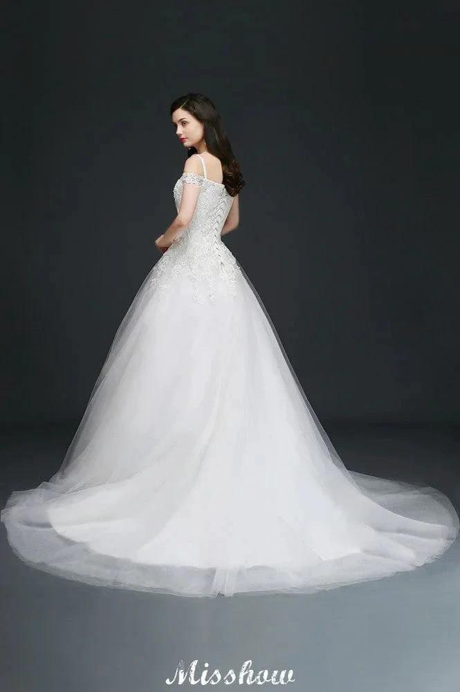 A-line Off-the-Shoulder Tulle Elegant Wedding Dresses with Appliques (ZD13938)