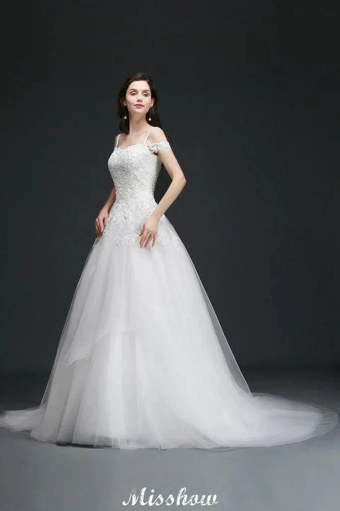 A-line Off-the-Shoulder Tulle Elegant Wedding Dresses with Appliques (ZD13938)