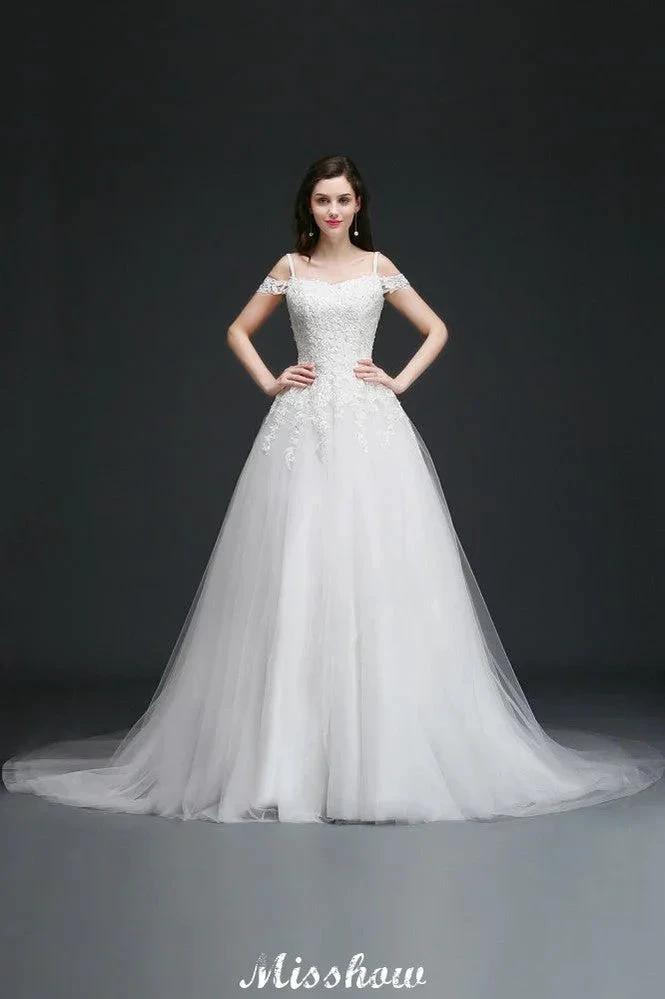 A-line Off-the-Shoulder Tulle Elegant Wedding Dresses with Appliques (ZD13938)