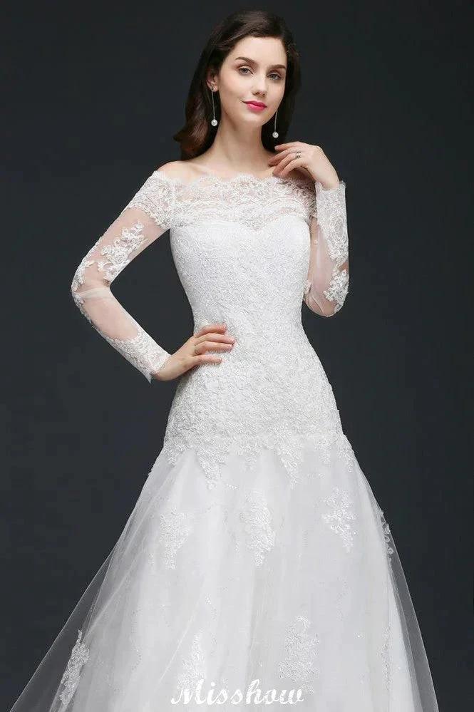 A-line Off-The-Shoulder Tulle Glamorous Wedding Dresses with Lace (ZD13941)