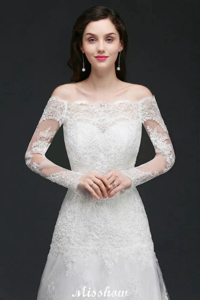 A-line Off-The-Shoulder Tulle Glamorous Wedding Dresses with Lace (ZD13941)