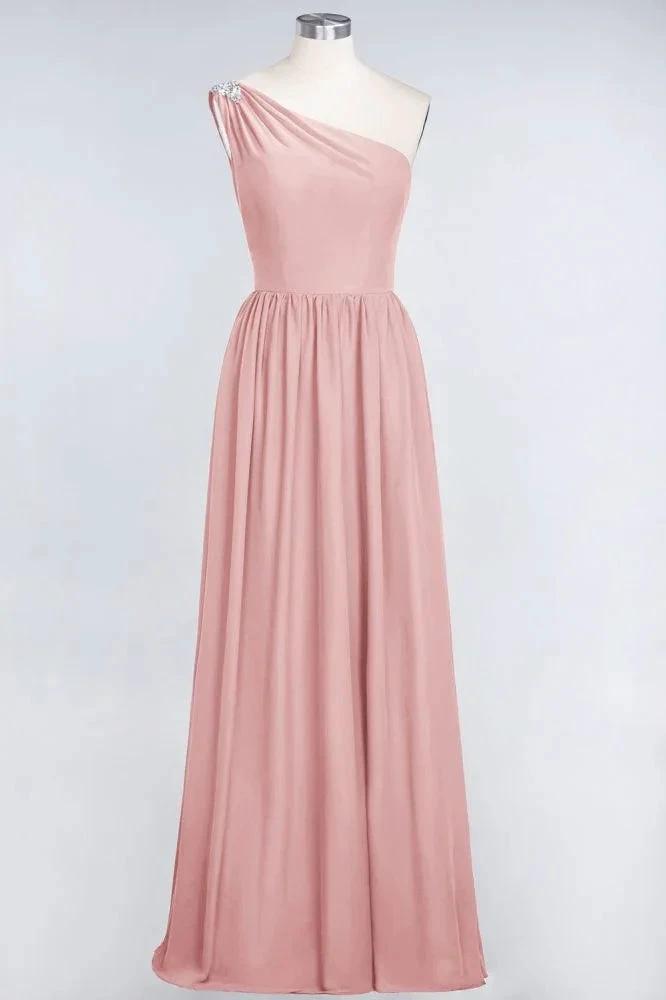 A-Line One-Shoulder Beadings Sleeveless Ruffles Bridesmaid Dress Floor Length Maid of Honor Dress by misshow.com