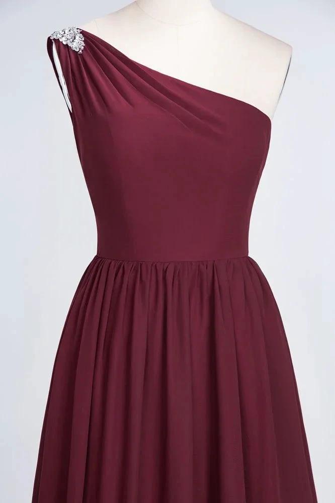 A-Line One-Shoulder Beadings Sleeveless Ruffles Bridesmaid Dress Floor Length Maid of Honor Dress (ZD13105)