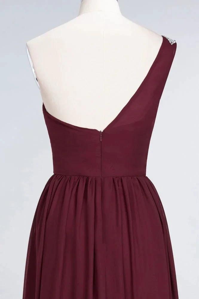 A-Line One-Shoulder Beadings Sleeveless Ruffles Bridesmaid Dress Floor Length Maid of Honor Dress (ZD13105)