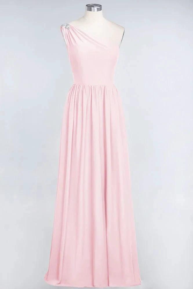 A-Line One-Shoulder Beadings Sleeveless Ruffles Bridesmaid Dress Floor Length Maid of Honor Dress by misshow.com