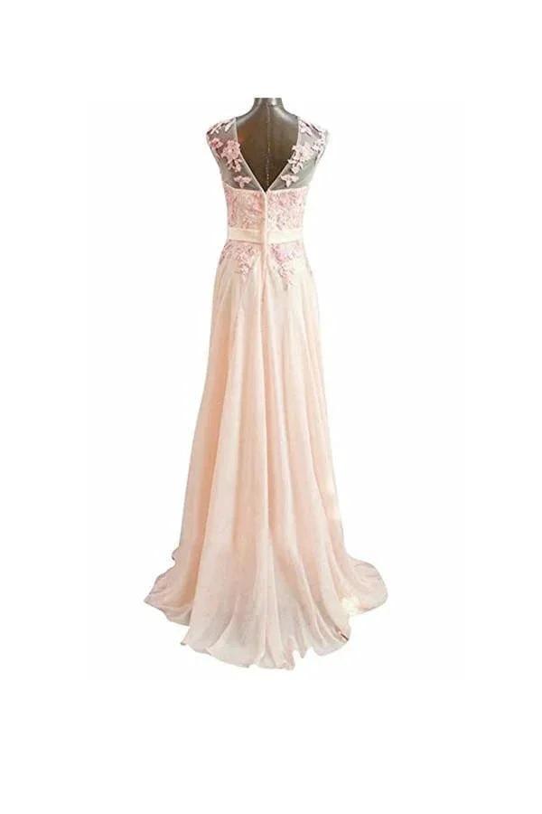 A Line Pink Long Lace Chiffon Prom  Evening Dresses (ZD13179)