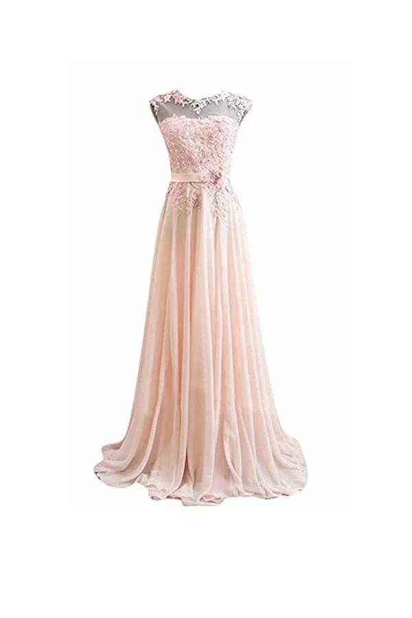 A Line Pink Long Lace Chiffon Prom  Evening Dresses (ZD13179)