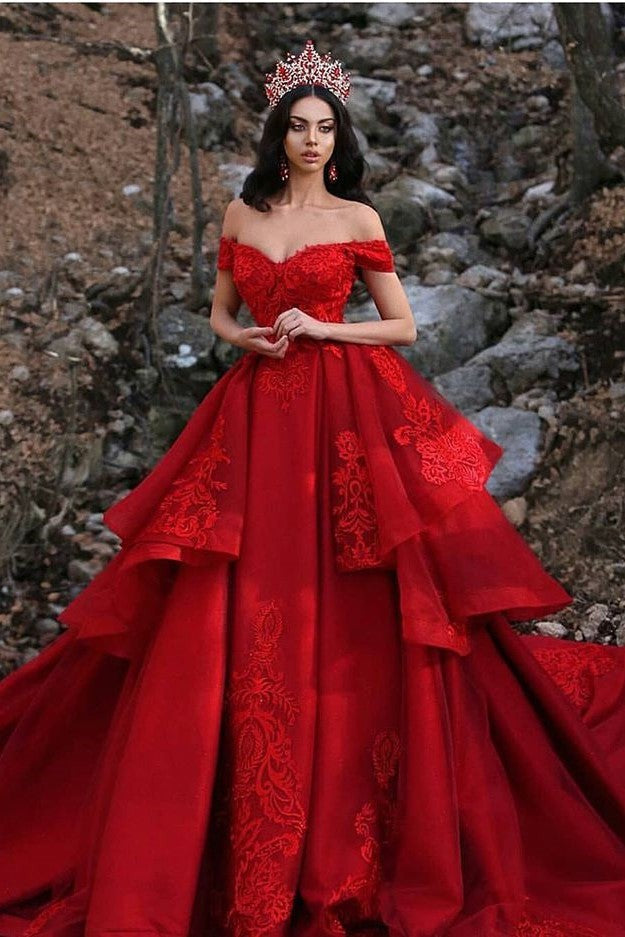 A-Line Portrait Irregular Hem Floor-Length Organza Applique Evening Dress