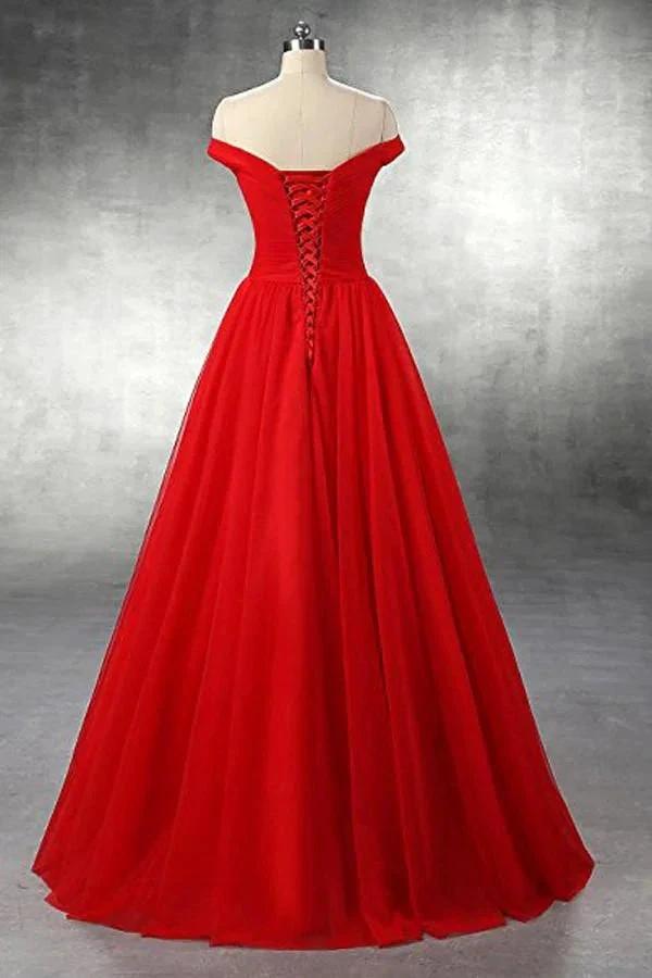 A-line Red Floor Length Tulle PromDresses Evening Dresses (ZD13159)