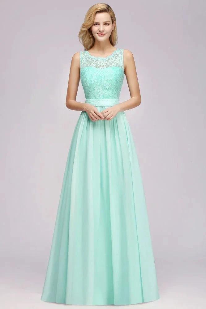 A-Line Ruffles Bridesmaid Dress Lace Scalloped Sleeveless Floor-Length Wedding Party Dress (ZD13123)