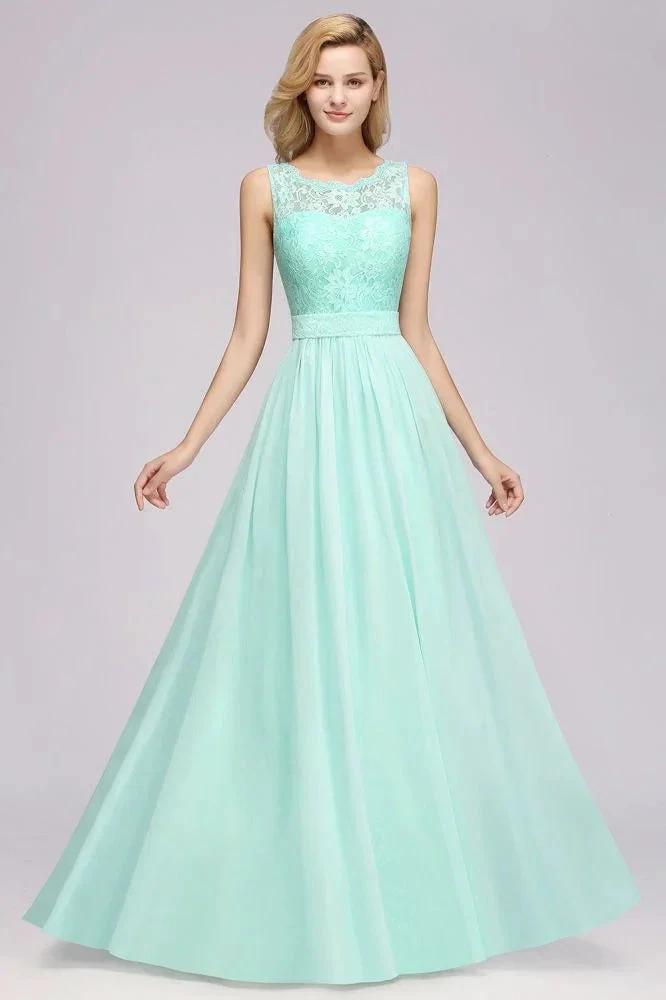 A-Line Ruffles Bridesmaid Dress Lace Scalloped Sleeveless Floor-Length Wedding Party Dress (ZD13123)