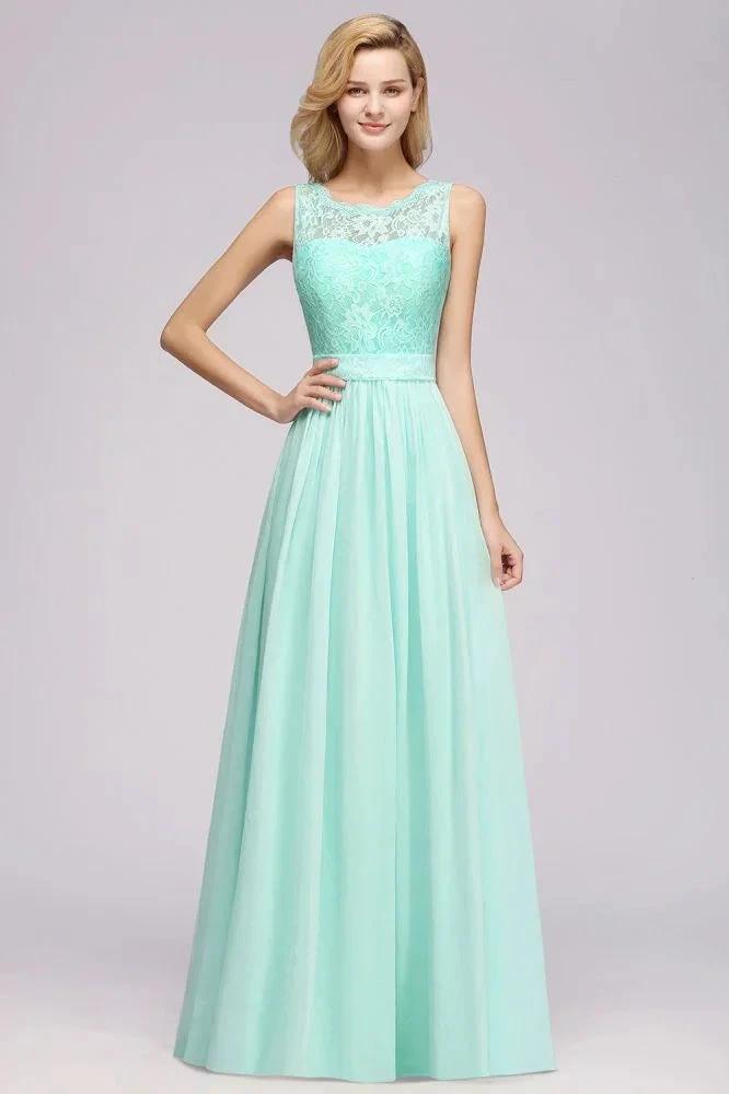 A-Line Ruffles Bridesmaid Dress Lace Scalloped Sleeveless Floor-Length Wedding Party Dress (ZD13123)