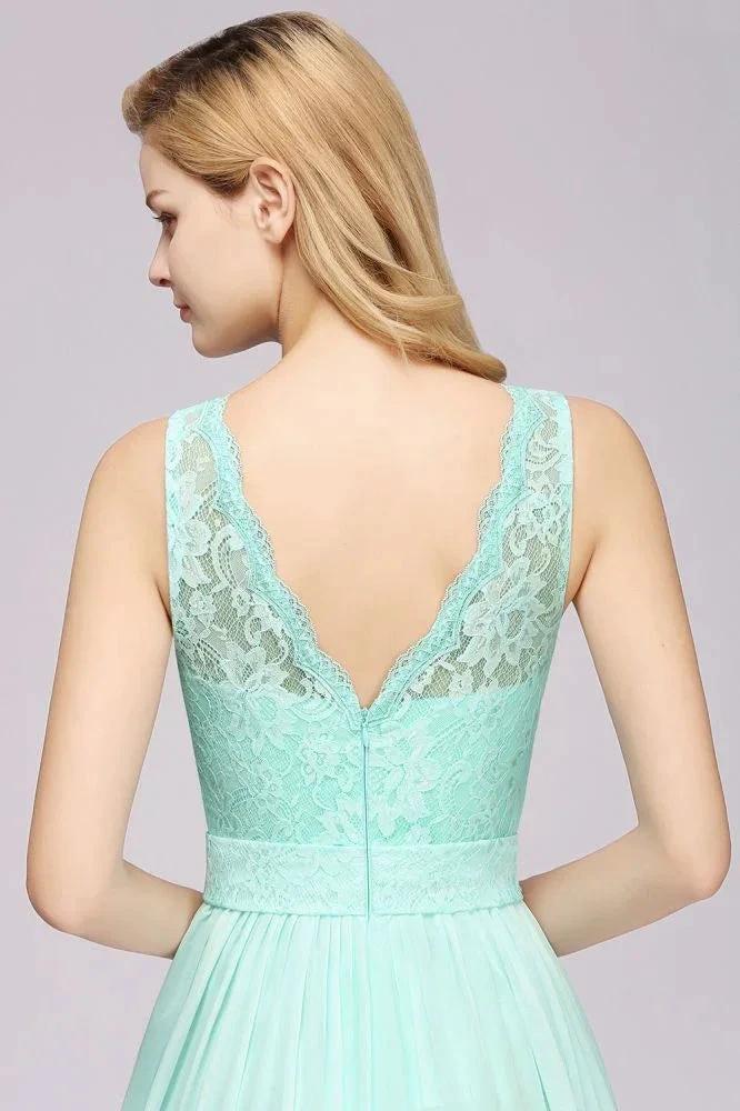 A-Line Ruffles Bridesmaid Dress Lace Scalloped Sleeveless Floor-Length Wedding Party Dress (ZD13123)