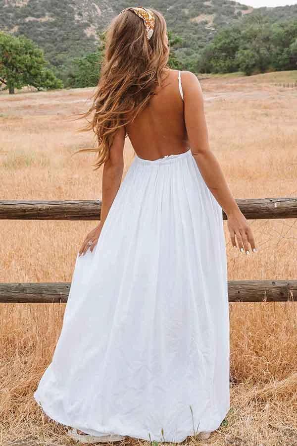 A-Line Scoop Backless Floor Length Beach Wedding Dress with Lace (ZD16065)