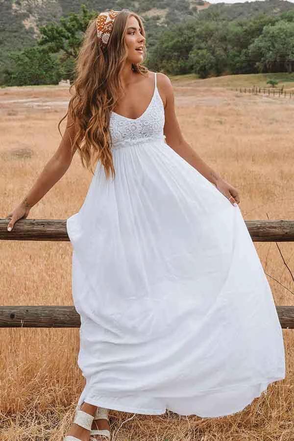 A-Line Scoop Backless Floor Length Beach Wedding Dress with Lace (ZD16065)