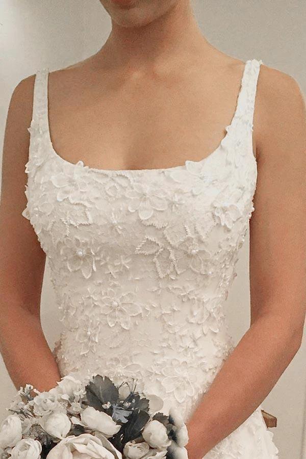 A-line Scoop Sweep Train Sleeveless Wedding Dress with Appliques (ZD16308)