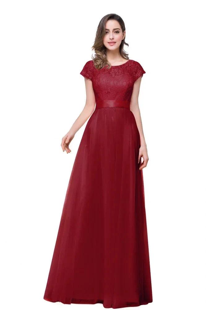 A-line Short Sleeve Chiffon Bridesmaid Dresses with Ribbon Bow Sash by misshow.com