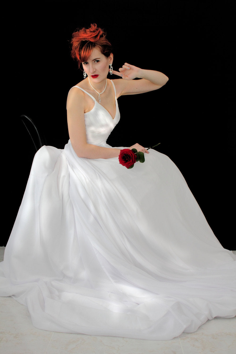 A-Line Spaghetti Strap Floor-Length Chapel Tulle Backless Wedding Dress