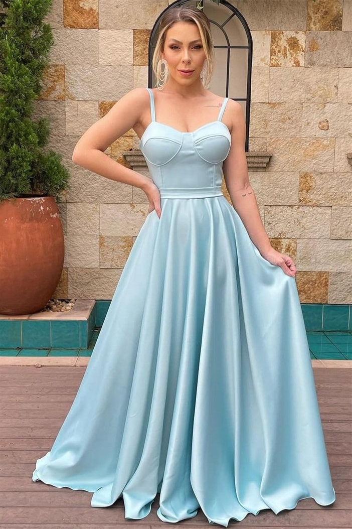 A-Line Spaghetti strap Floor-Length Sleeveless Backless Prom Dress