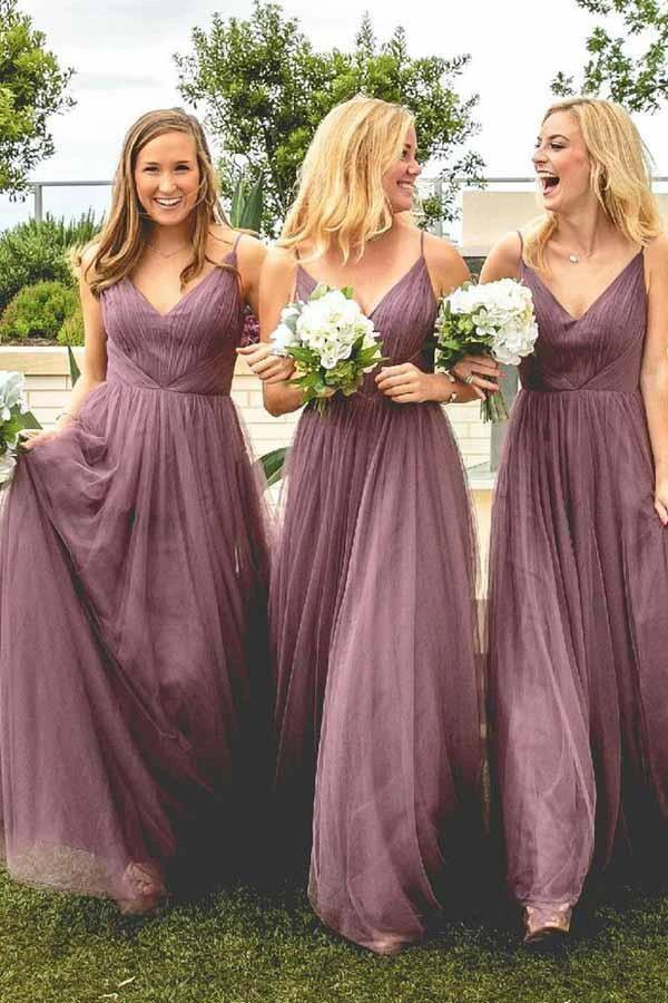 A-Line Spaghetti Straps Floor-Length Light Purple Bridesmaid Dress (ZD13224)
