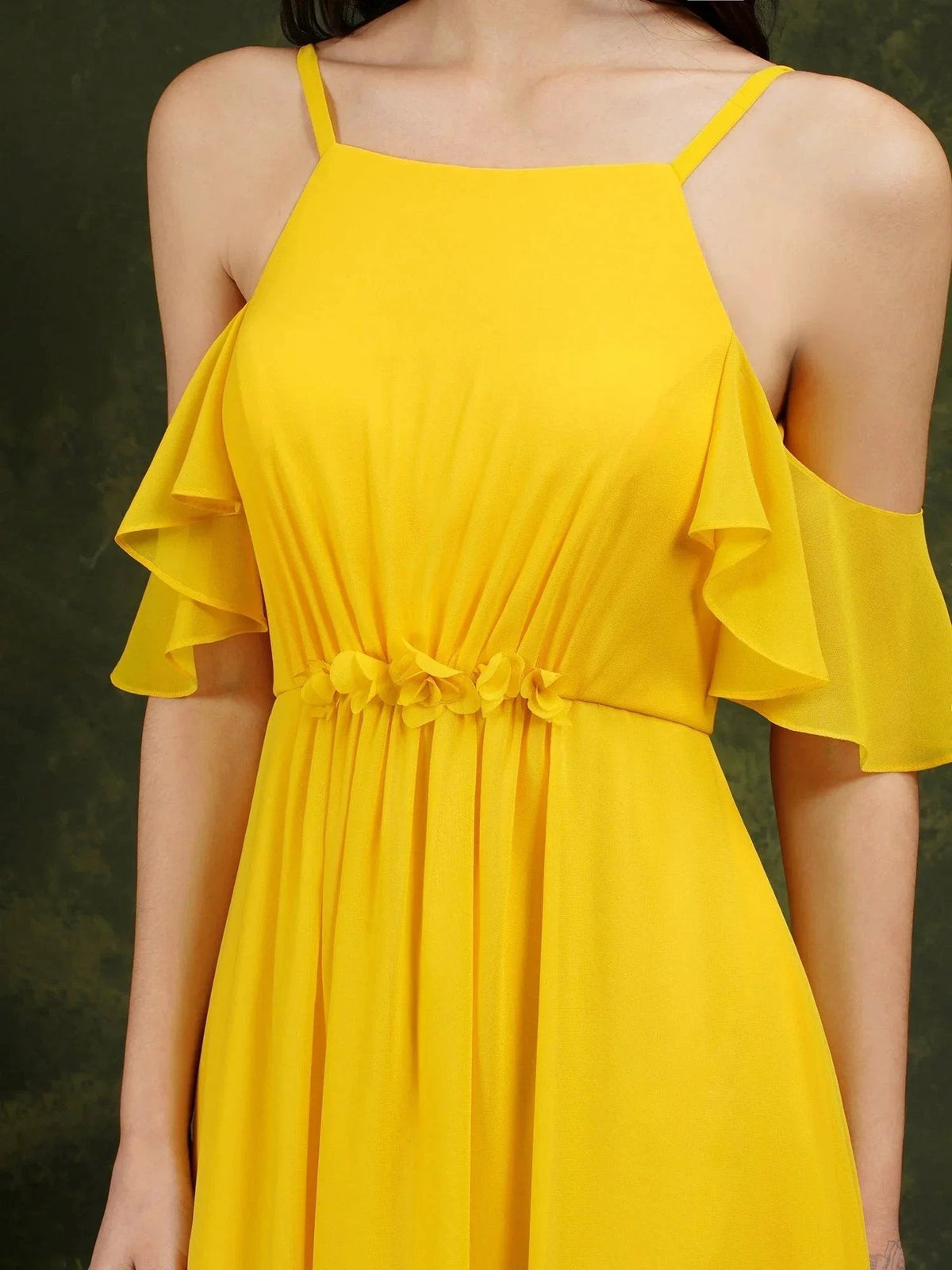 A-Line Spaghetti Straps Off-the-shoulder Ruffles Chiffon Bridesmaid Dress With Pockets (ZD13145)