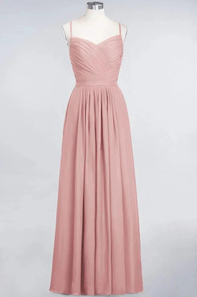 A-Line Spaghetti-Straps Sweetheart Sleeveless Bridesmaid Dress Ruffles Chiffon Evening Maxi Gown by misshow.com