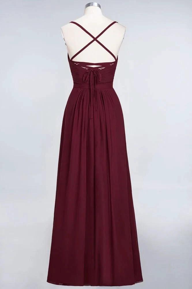 A-Line Spaghetti-Straps Sweetheart Sleeveless Bridesmaid Dress Ruffles Chiffon Evening Maxi Gown (ZD13102)