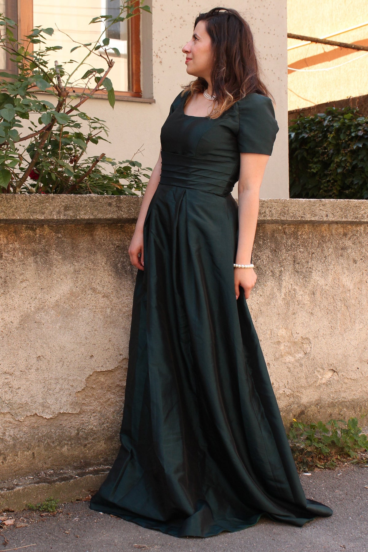 A-Line Square Neck Floor-Length Charmuse Mother Dress