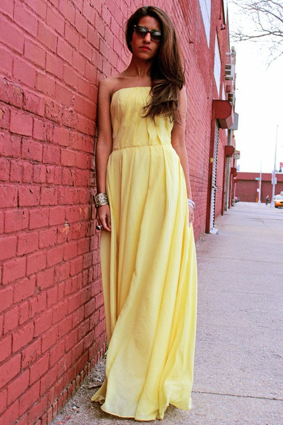 A-Line Strapless Floor-Length Chiffon Sleeveless Glam Prom Dress