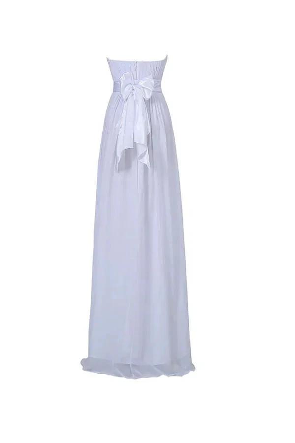 A-line Strapless Floor Length Chiffon White Bridesmaid Dress with Sash (ZD13205)