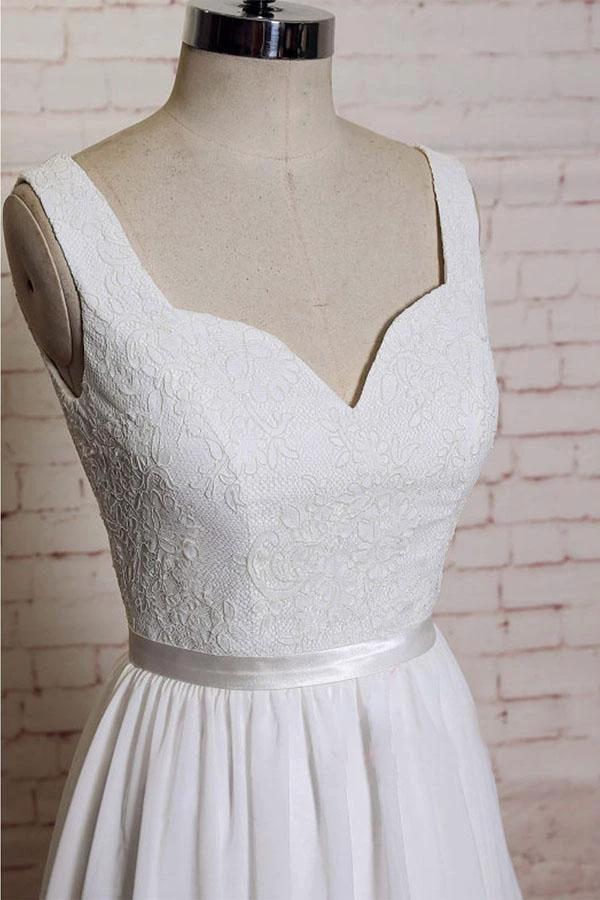 A-line Straps Court Train Chiffon Appliques Backless Wedding Dresses (ZD15489)