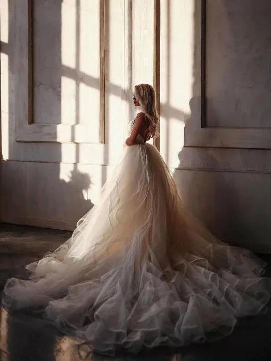 A-line  Straps Floor length Beading Wedding Dress Long Prom Dress (ZD16254)